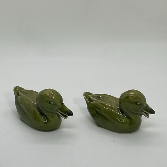 Vintage Rookwood Pottery Green Duck Figurines - Picture 1 of 9